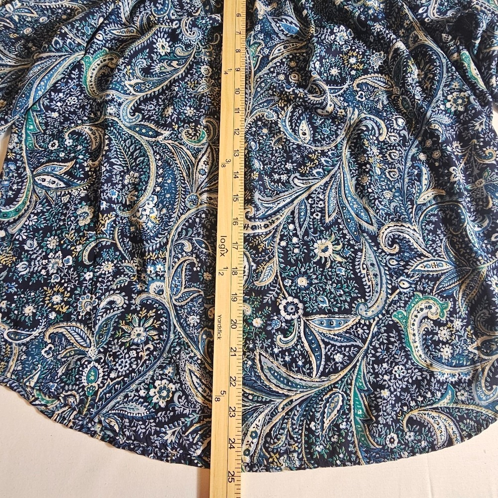 Westport Women's Off Shoulder Boho Peasant Top BLue Paisley Tie Sleeve Size L - Picture 7 of 10